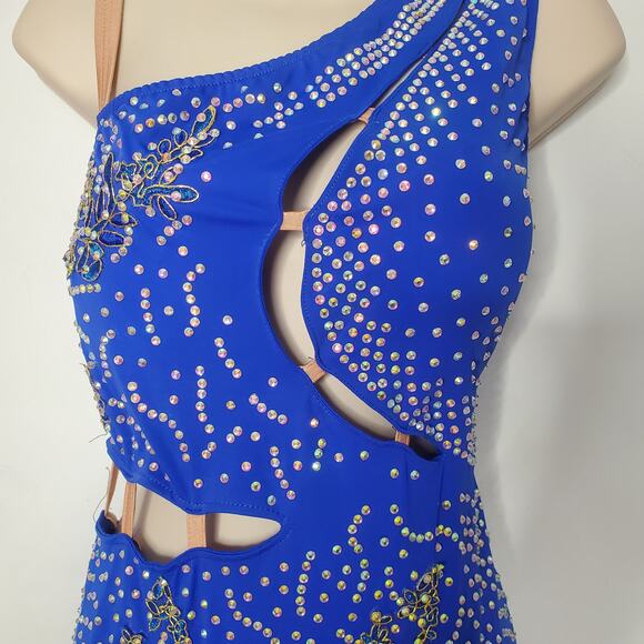 Fringe Latin Dance Dress Ballroom Performance Dancewear Royal Blue Tango Size XL - Picture 9 of 10